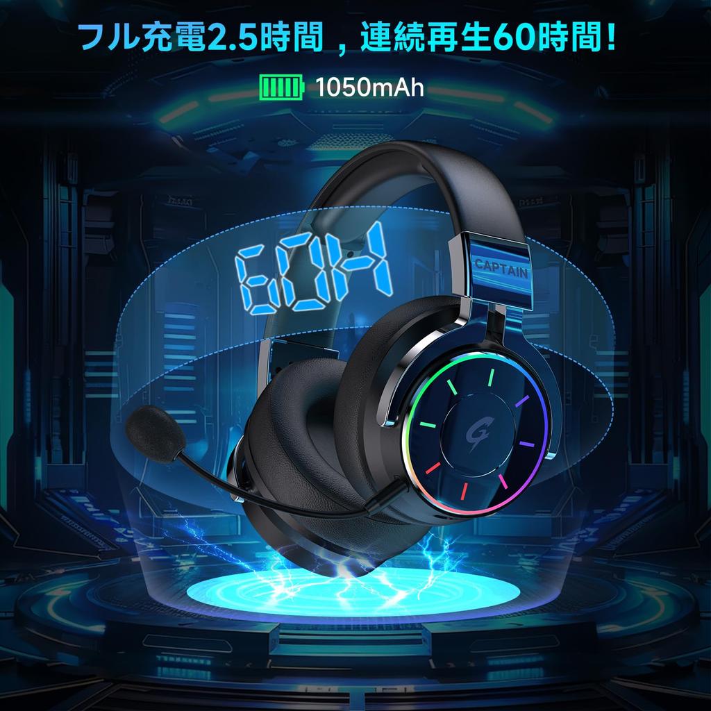 Wireless Gaming Headset for Bluetooth Low Latency Surround RGB Detachable 60 Hours of Continuous Lightweight Compatible with and PC PS5,