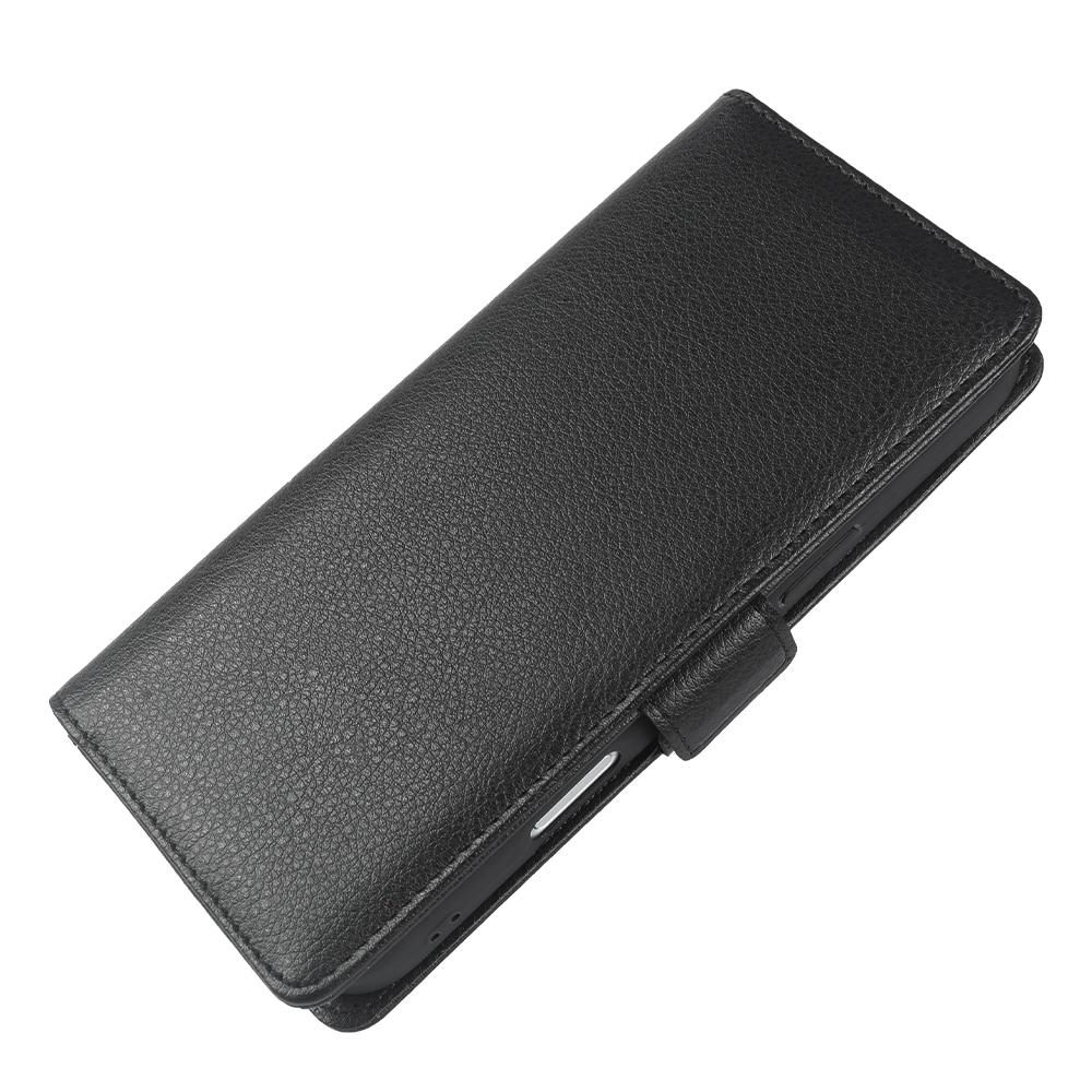 For iPhone 16 Wallet Case with Dual Magnetic Clasp Litchi Textured Leather Flip Stand Phone Cover