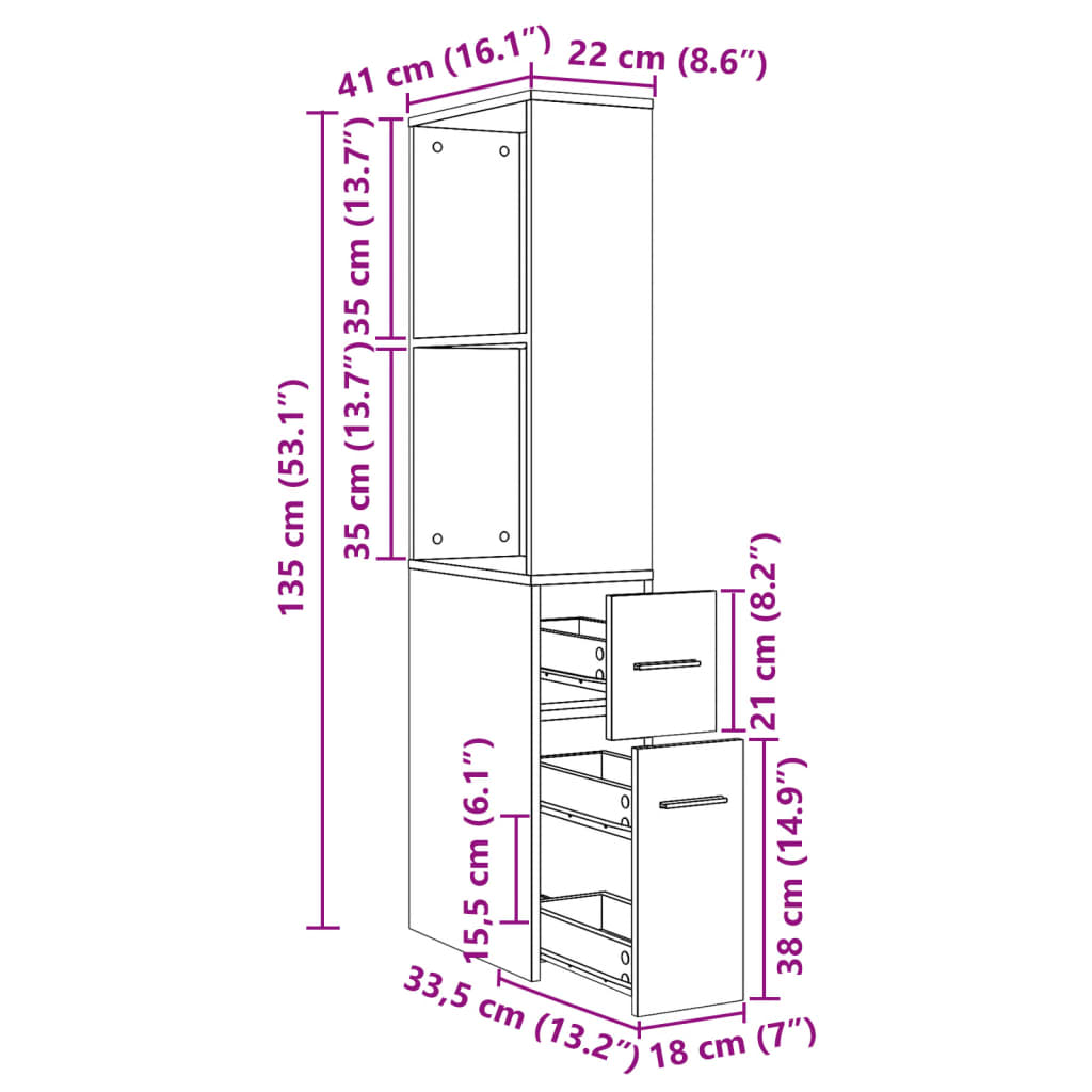 Narrow Bathroom Cabinet with Casters White Particleboard