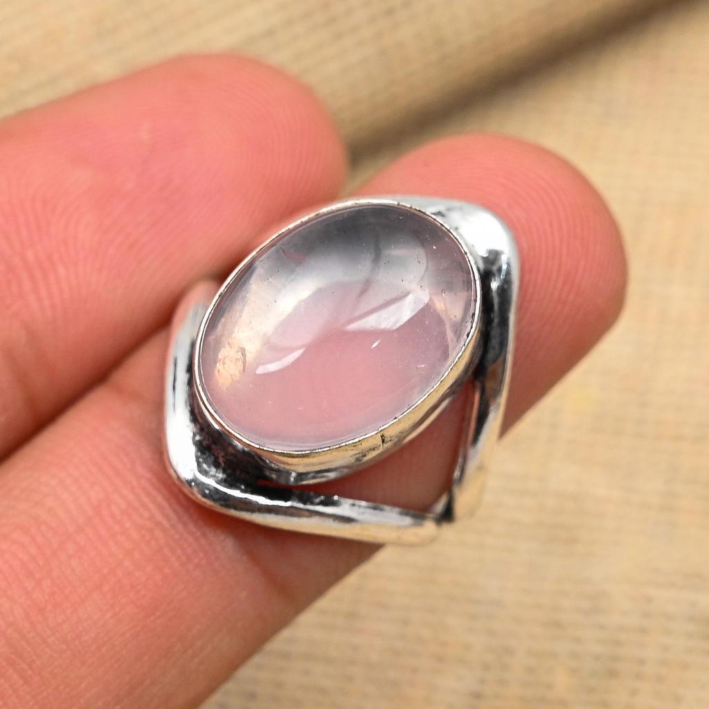 Rose Quartz Gemstone Handmade 925 Sterling Silver Jewelry Ring For Women