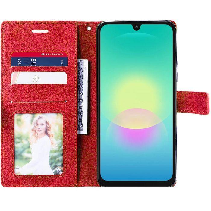 Coque pour Samsung Galaxy A18 5G/4G, Anti-Rayures Synthécuir - Rouge Gris - 2 Verres Trempés