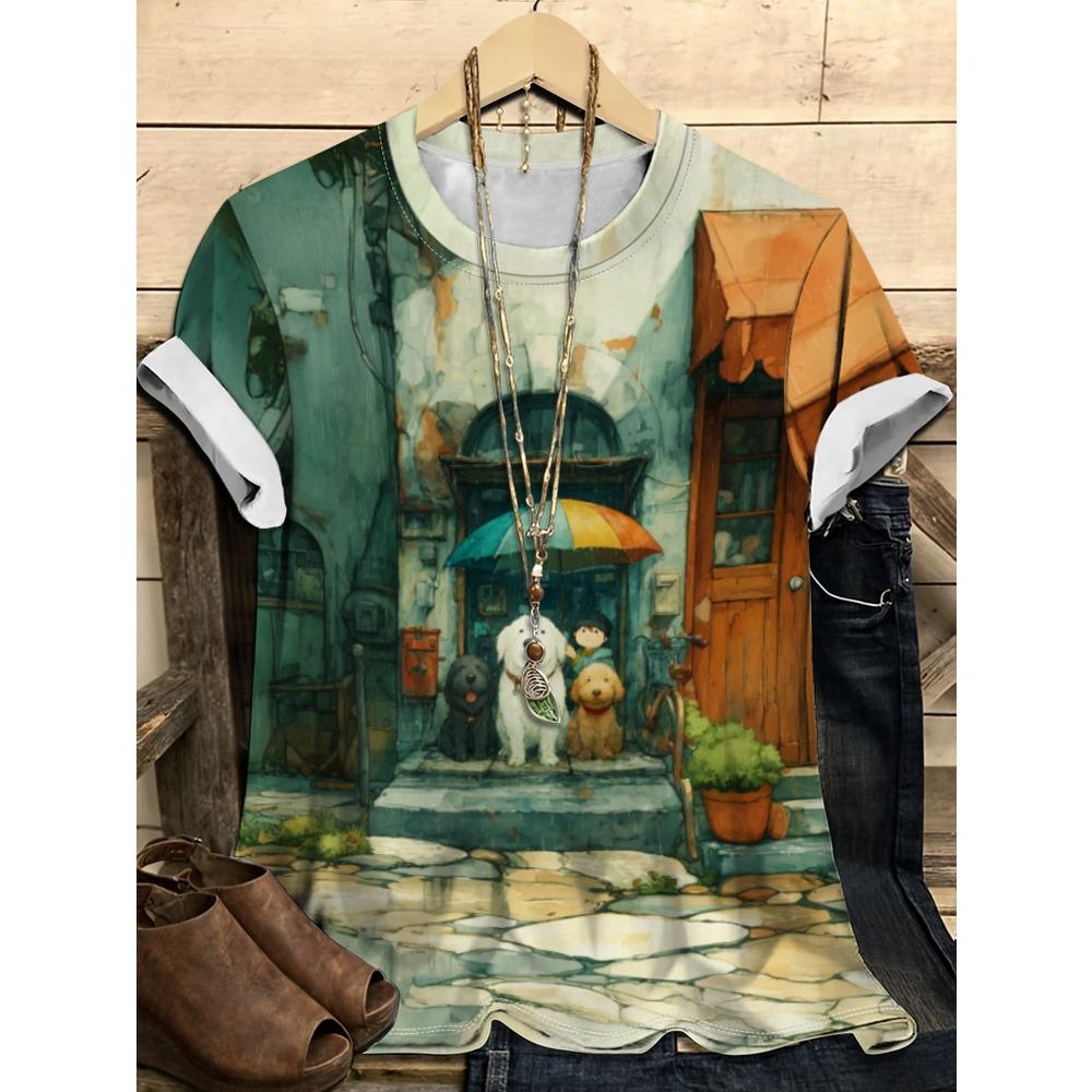 Милый узор с кошкой и щенком 3D цифровая печать Женская модная футболка с круглым вырезом и коротким рукавом