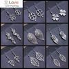 Vintage Simple Antique Silver Color Clover Leaf Branch Tree Dangle Earring For Women Girl Gift Flower Branch Dangle Earrings