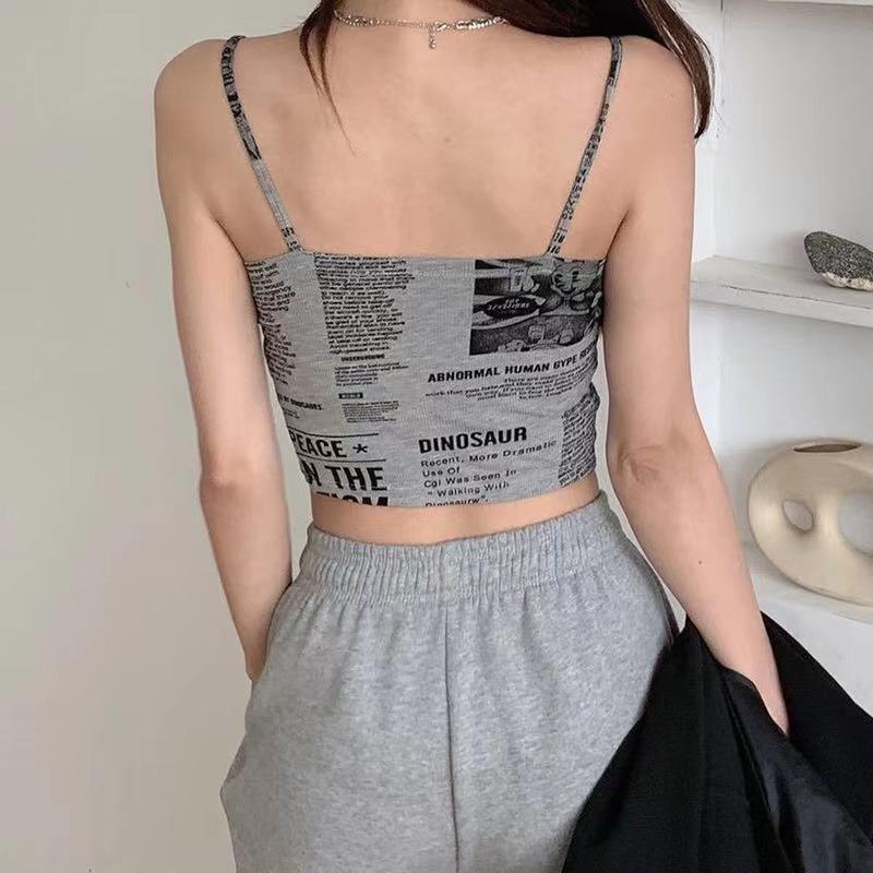 Женский бюстгальтер Push Up Camisole с подкладками, сексуальный топ с подтяжками, модные напечатанные газеты, женские мягкие топы без рукавов