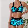 Women's Swimwear Tankini 2 Piece Swimsuit Blue Light Flower Vacation Bathing Suits Hanging Neck Swimsuit