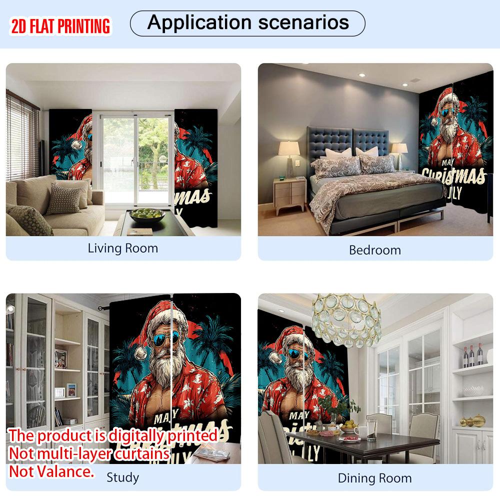 2pcs, plane printing Pattern Curtains A Strong Santa and Ocean Polyester (without rod) Room Decor for Bedroom, Living Room,