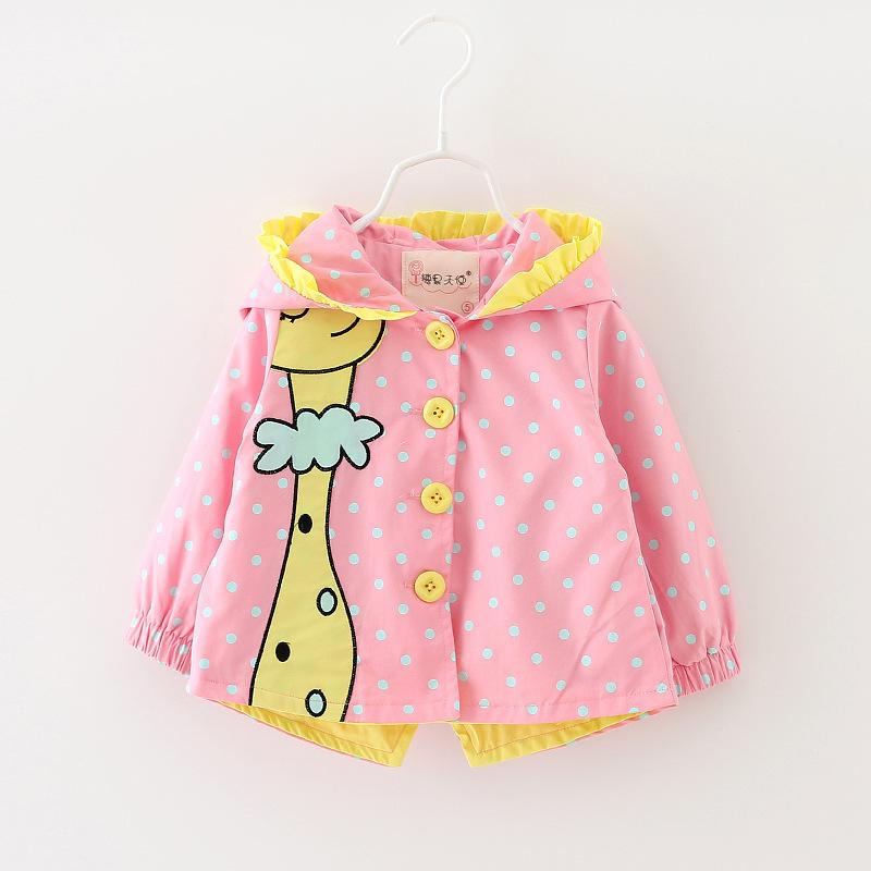 1 2 3Yrs Kids Girls Windbreaker Cute Spring Baby Girl Jackets Autumn Cartoon Dots Hooded Coats Girl Outerwear Kids Clothes