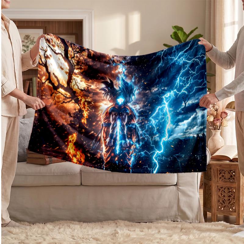 Goku Printed Flannel Blanket, Skin Friendly Warm Throw for Indoor Couch Bed Daily Use
