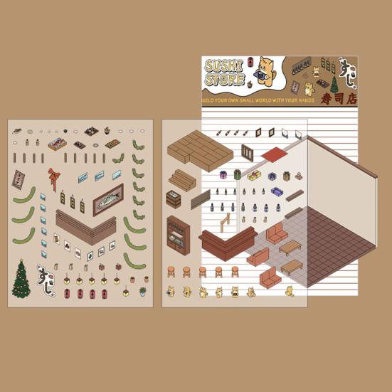 DIY 3D наклейки для дома Тема супермаркета Многоразовые наклейки Снятие стресса Кофейня Книжный магазин