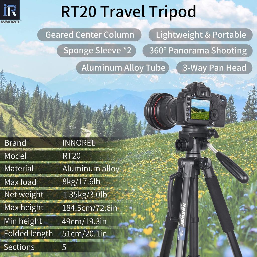 Smartphone Video Camera 8kg Load Camera Mini 51cm Maximum Lever Storage Bag RT20 Tripod, Tripod, Tripod, 3-WAY Head, Capacity, 5-Stage Telescopic,