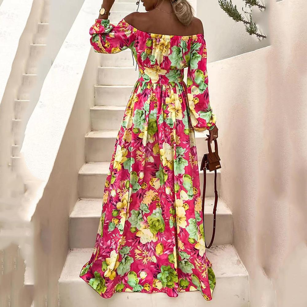 Women's Summer Holiday One Neck Swing Printed Dresses