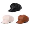 Women Beret Vintage Style Solid Color Faux Leather British Style Octagonal Hat Short Brim Painter Hat Parties Shopping Newsboy Cap