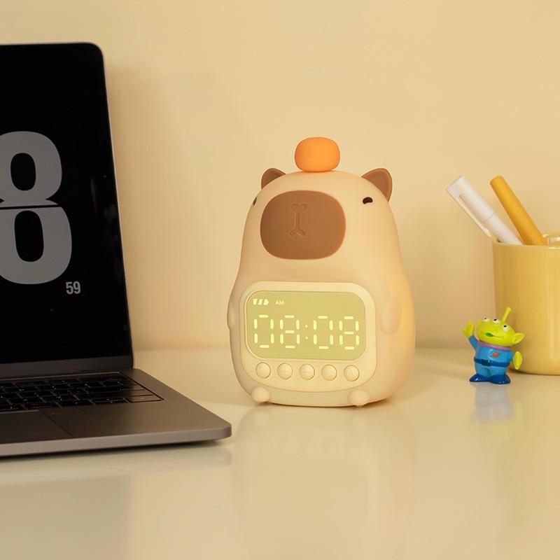 Rechargeable Capybara Silicone Alarm Clock & Dimmable Night Light LED