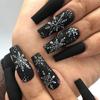 24pcs Reusable Adhesive Fake Nails French Long Ballet Pink Rose Contrast Line Press On Nails