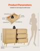 6 Drawer Rattan Dresser, Double Dresser for Bedroom, Natural Rattan Chest of Drawers with Metal Handles & Legs, Modern Wood Chest Clothing Organizer &