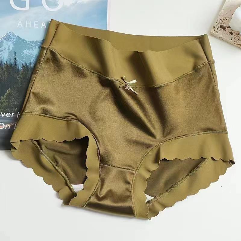 Women Ice Silk High Waist Underwear Simple Breathable No-marking Solid Color High Elasticity Lift Buttocks Panty