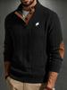 Men's Cable Knit Pullover Sweater Casual Long Sleeve Stand Collar Quarter Button Knitted Sweatshirts Quilted Sweatshirt with Print for Daily Wear
