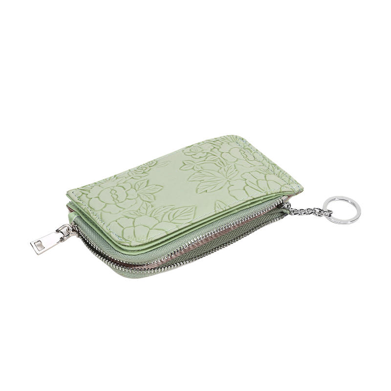 Card Holder Multiple Card Slots Zipper Card Bag Embossed Design Large Capacity Coin Purse Card Bag Wrist Strap Hand-Held Bag With Key Ring