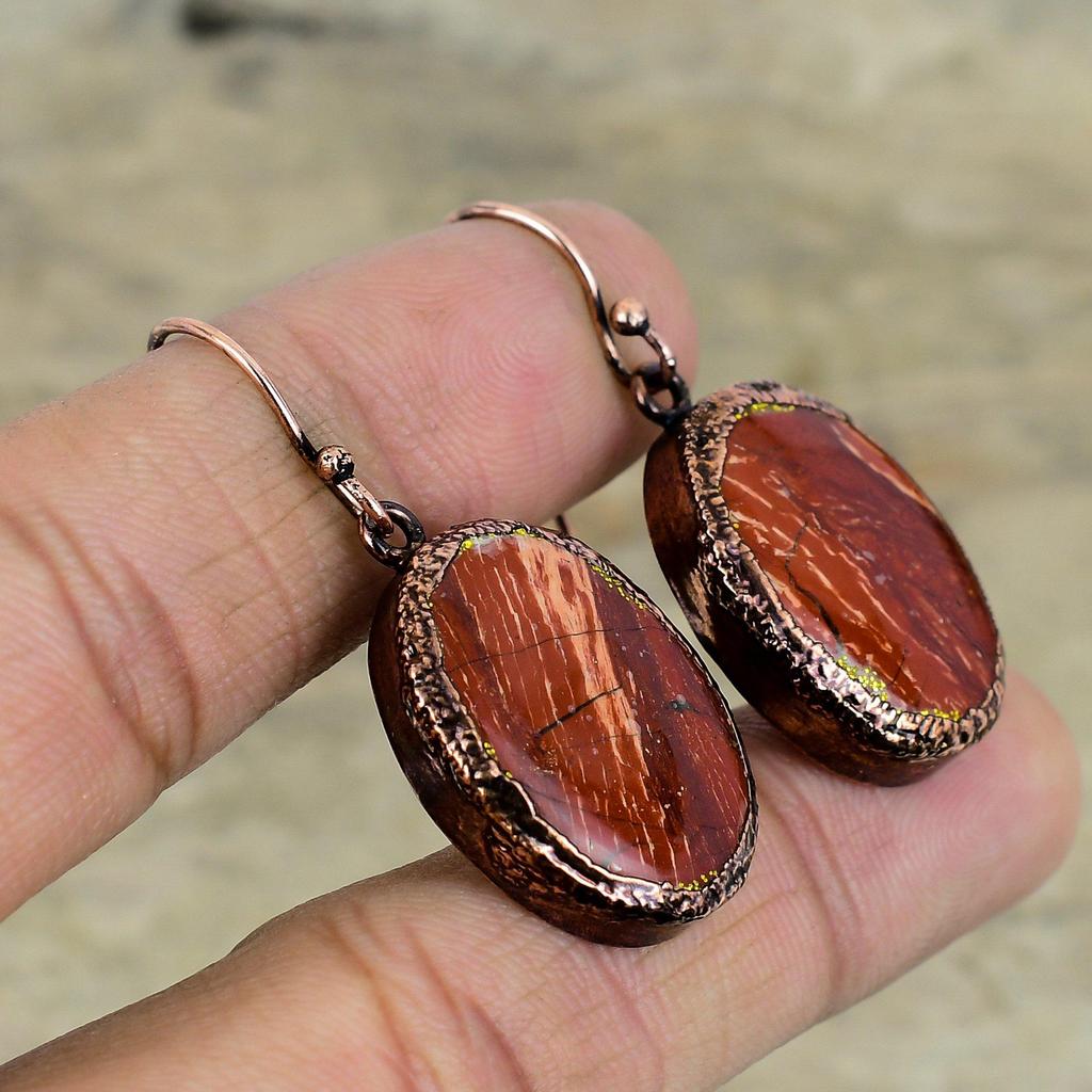 Red Snakeskin Jasper Earring Electroformed Copper Earrings Natural Gemstone Jewelry Handmade Earring Wonderful Copper Jewelry Wedding Gifts