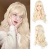 White Gold Long Curly Hair Synthetic Wig Female Lolita Daily Fluffy Straight Bangs White Gold Long Curly Hair Wig