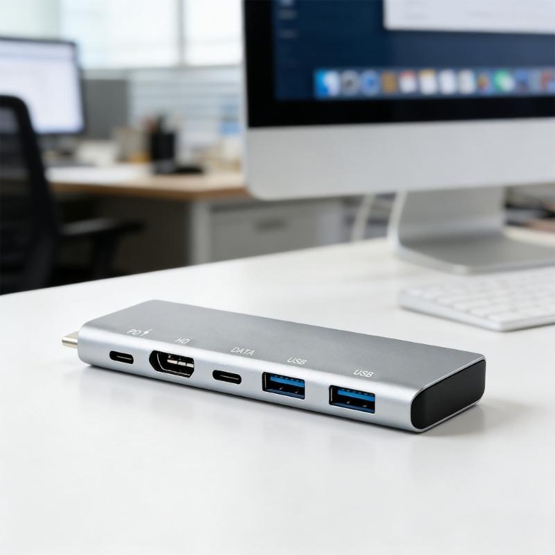 Многопортовые USB-C адаптеры 100 Вт Быстрая зарядка Выход HDTV Металлический корпус Для компьютерных аксессуаров