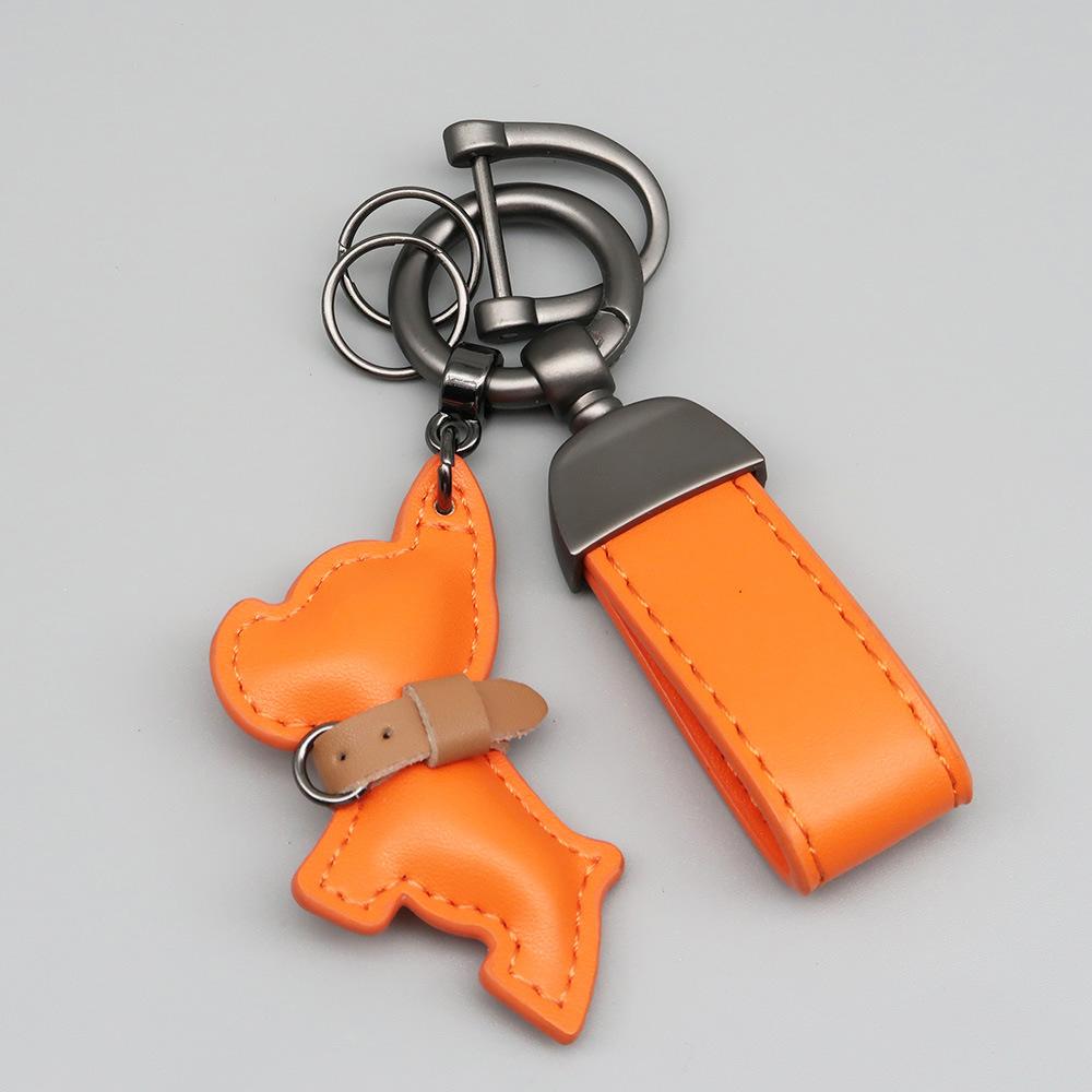 Trendy Custom Name Metal Leather Dog Keychain Pendant Moto Car Keyring Laser Engrave Text Cartoon Key Ring Chain Women Men Gift
