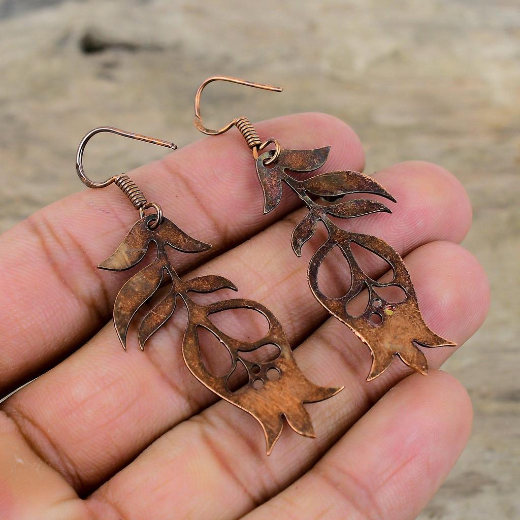 Pink & Green Tourmaline Rough Earring Electroformed Copper Earrings Handmade Dangle Earrings Engagement Gift Electroformed Gemstone Jewelry