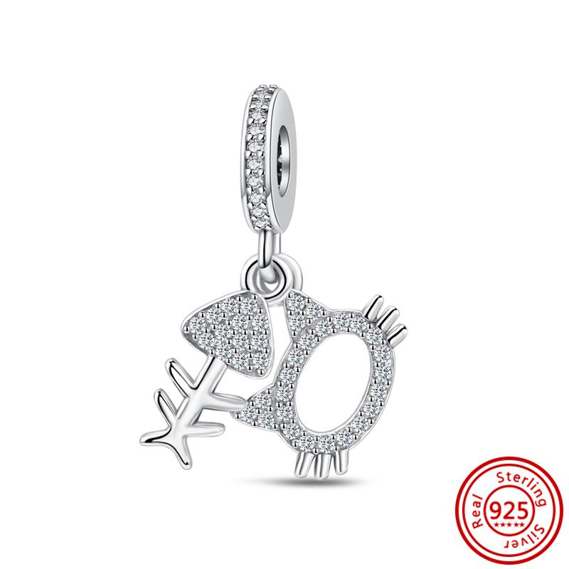 Медь 925 пробы Прозрачный циркон Снежинка Гербарий Крылья ангела и Сердце Сверкающие бусины Подходят для оригинального браслета Pantaro с шармами DIY Циркон