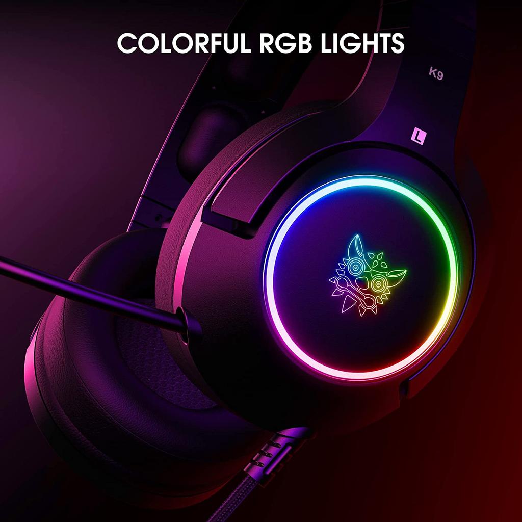 Игровая гарнитура K9 со светодиодной подсветкой RGB, шумоподавлением, стереогарнитура PS Vita с микрофоном, полноразмерные наушники для ПК, PS4, PS5, Switch, Xbox One, Mac