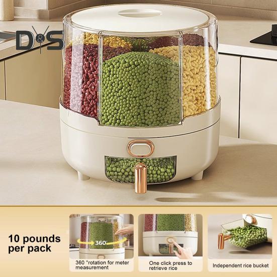 Вращающийся на 360 градусов дозатор хлопьев, контейнер для риса с крышкой, большая вместимость, несколько отсеков, органайзер для хранения зерна