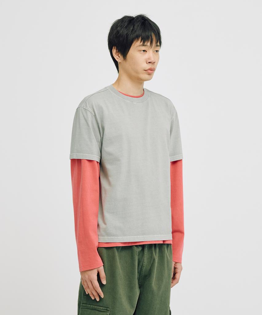 TAKEASY Pigment Layered Crop Top (Gray + Dusty Pink)