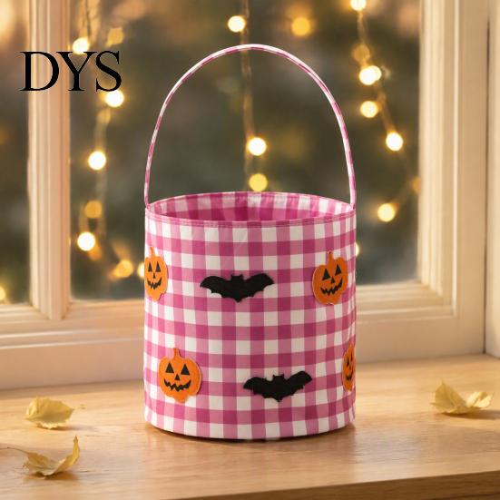 Осенний Декор Хэллоуинское Ведро, Корзина для Сладостей (Trick or Treat) для Детей Мальчиков Девочек, Клетчатое Тыквенное Party Подарочные Держатели Летучая Мышь Призрак Конфетная Сумка-Тоут с Ручкой
