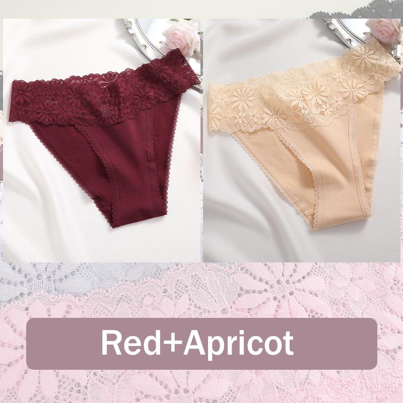 2PCS Seamless Cotton Briefs Women's Flower Lace Panties Sexy Particular Breathable Underwear Female Stretch Erotic Lingerie S-XL