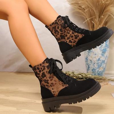 Модный тренд Замшевые леопардовые ботильоны на платформе Женская обувь Зима 2025 Новая повседневная спортивная обувь Челси Зимние ботинки Botas Mujer