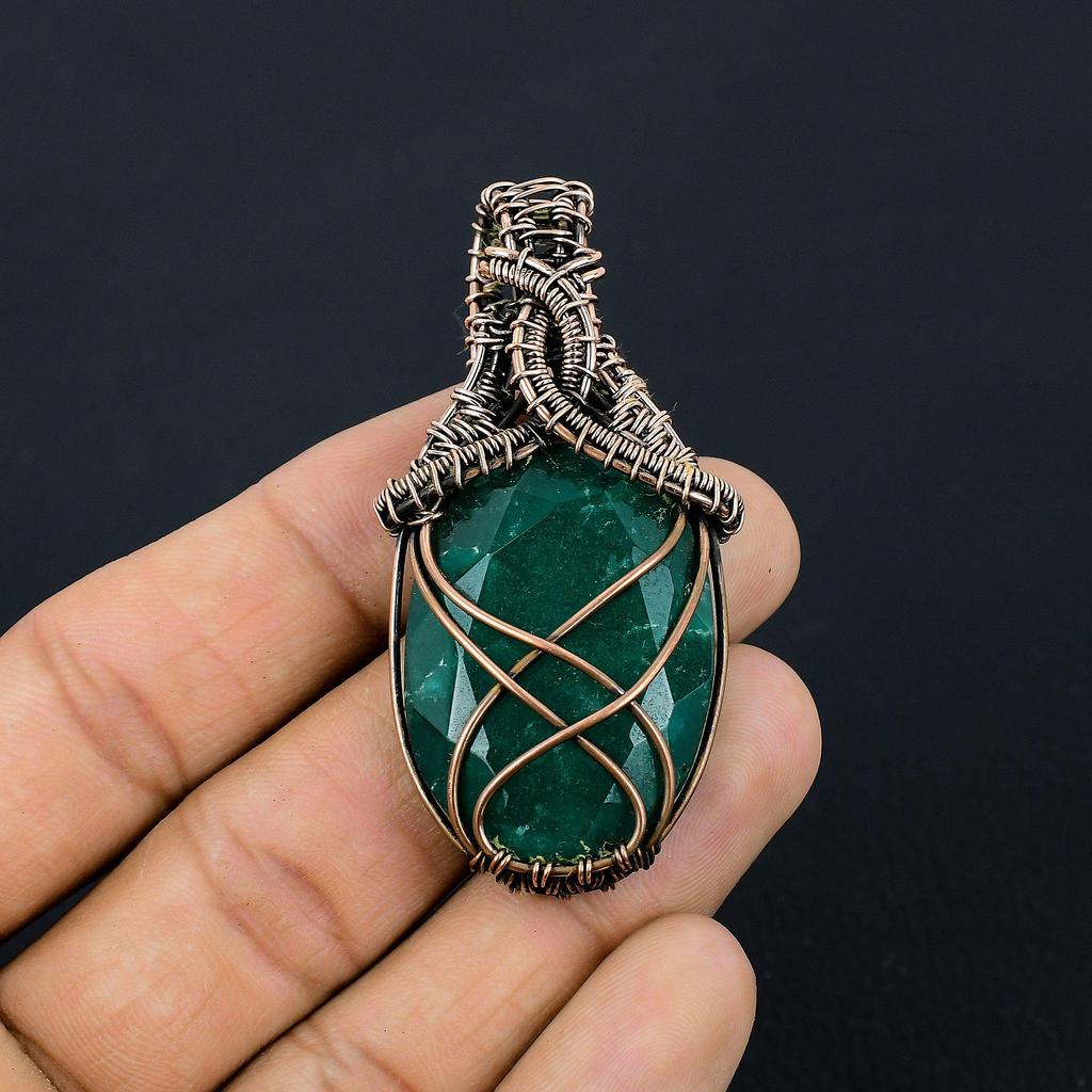 Изумрудная подвеска, Подвеска из медной проволоки 999 пробы, Ювелирные изделия с драгоценными камнями, Подвеска ручной работы, Потрясающие украшения, Подарок для нее