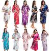 Women Sexy Silk Satin Robe Dress Peacock Floral Print Kimono Pajamas Cardigans Autumn Bathrobes