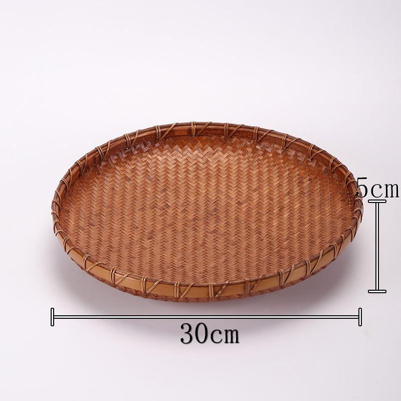 Lacquered Bamboo Woven Basket: Round Retro Fruit, Snack, and Tea Tray