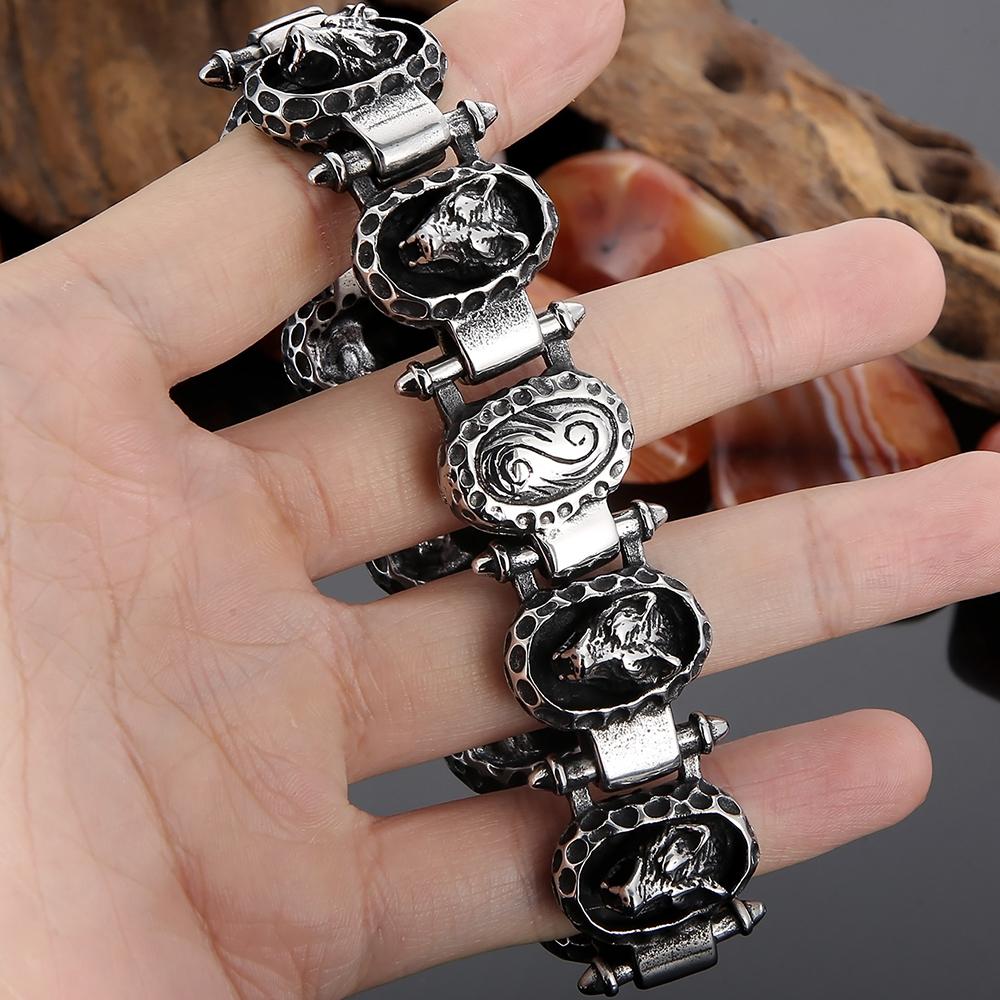 Винтажный крутой браслет с головой волка, мужской браслет из нержавеющей стали, ювелирные изделия викингов, готические байкерские браслеты для кельтских языческих