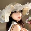 Women's Spring Beach Hat Lace Bowknot Wide Brim Sun Protection Hat Seaside Face Slimming Sunshade Hat