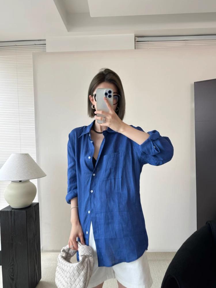 Женская свободная летняя рубашка-кардиган из хлопка и льна с защитой от солнца - Белая, с длинным рукавом