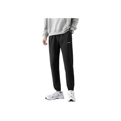 Li Ning свободный крой эластичный пояс трикотажные повседневные брюки мужские низ черный AYKSC39-1
