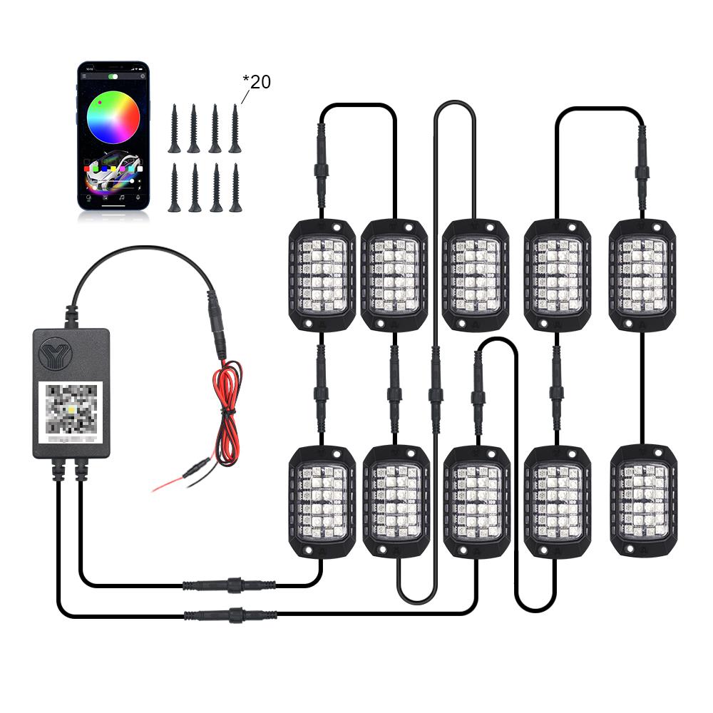 Rock Lights Remote APP Control RGB 3D Lens LED для внедорожника RZR SUV ATV UTV Jeep Neon Underbody Undergolw Car Chassis Light