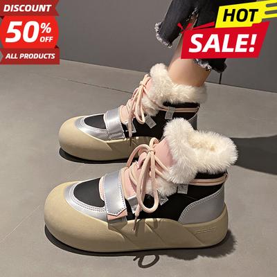 Бренд Женская обувь Австралийские ботинки Зимняя обувь Круглый носок Плоский каблук Ботинки-Женская мода Снег Низкие 2024 Женские Ботильоны Хлопок