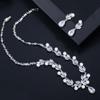 CMM Cubic Zirconia Paved Leaf Flower Drop Artificial Pearl Party Necklace Earrings Jewelry Sets for Women