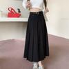 Модные новые винтажные плиссированные А-силуэта свободные юбки женские с высокой талией тонкие элегантные юбки средней длины женские повседневные однотонные простые женские юбки с поясом 26110