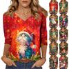 3/4 Sleeve Shirts For Women Print Christmas Tees Blouses Casual Plus Size Basic Tops Pullover