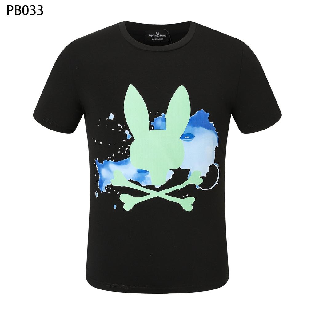 Футболка мужская Psycho Bunny с цветным рисунком черепа и кролика - круглый вырез, уличный тренд