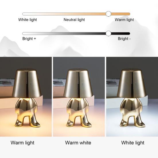 Настольная лампа в виде статуи золотого человека с USB-зарядкой, 3 цвета, регулируемая яркость, сенсорное управление, настольная лампа для дома, спальни, прикроватная декоративная светодиодная лампа для сна
