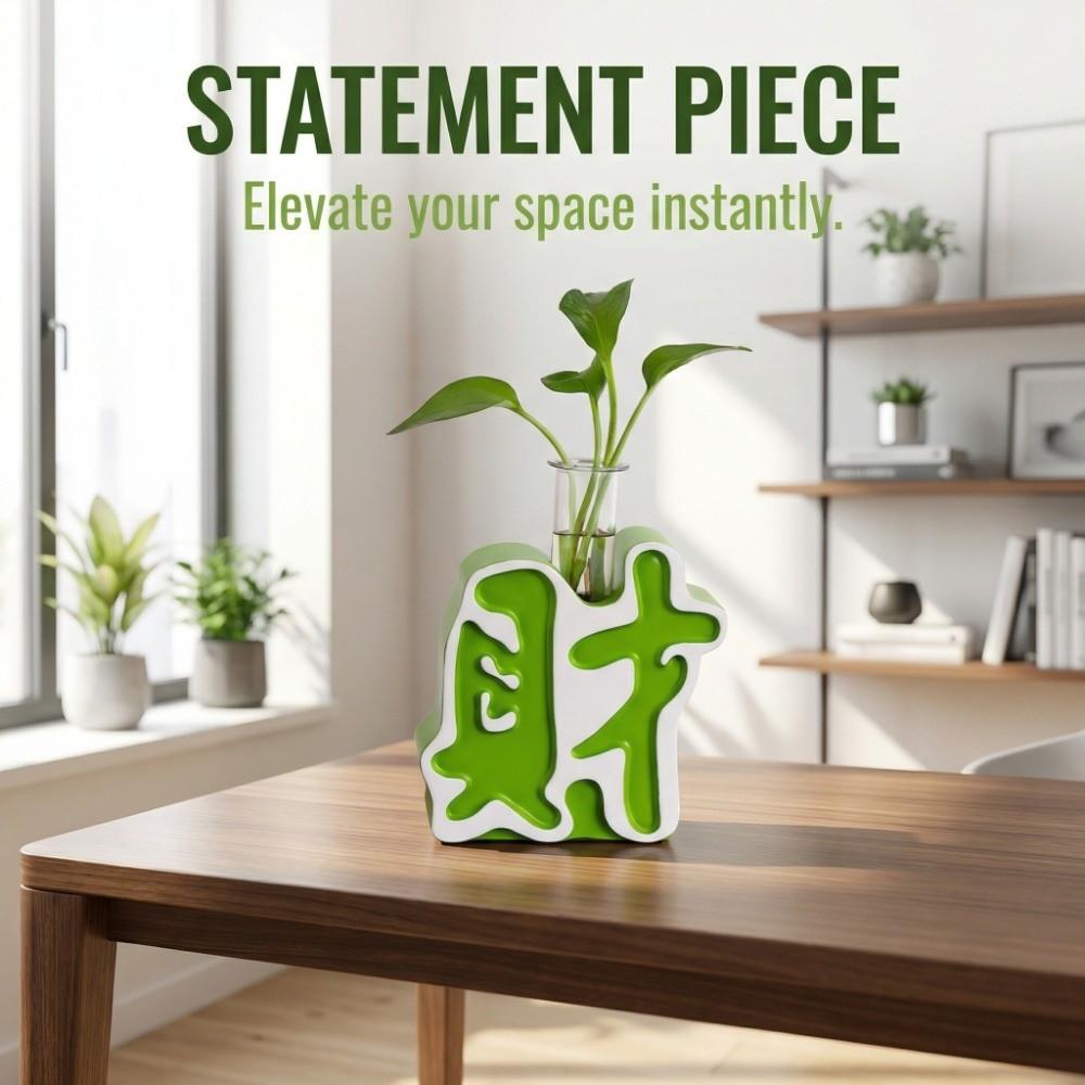 Make a Fortune Fa Cai Ornament Chinese Characters Organic Resin Hydroponic Plant Container Creative Home Decor