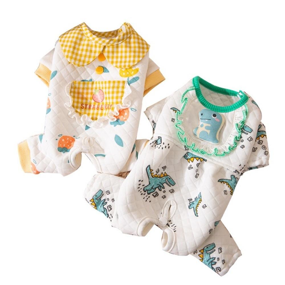 Dinosaur Printed Pet Jumpsuits Cartoon Pullover Fruit Print Dog Pajamas Warm Comfortable Pet Belly Protector Clothes